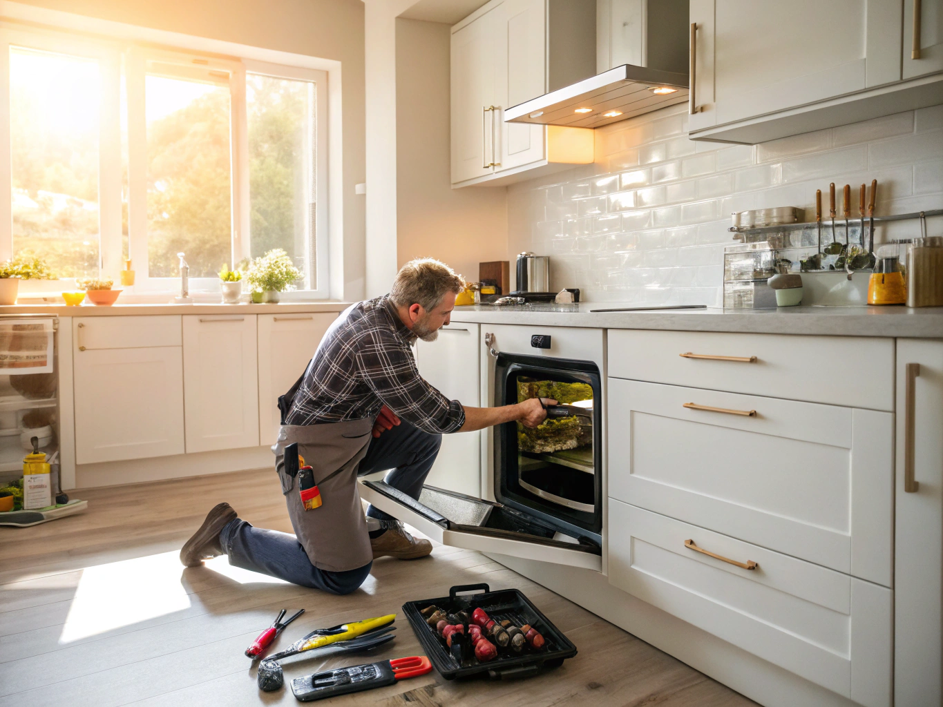 Professional technician performing oven repair and diagnostic in Atlanta
