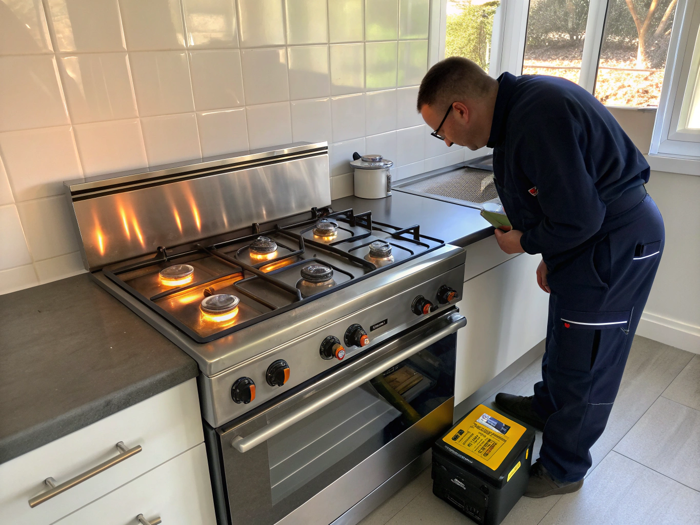 Professional glass and gas cooktop repair technician working in Atlanta